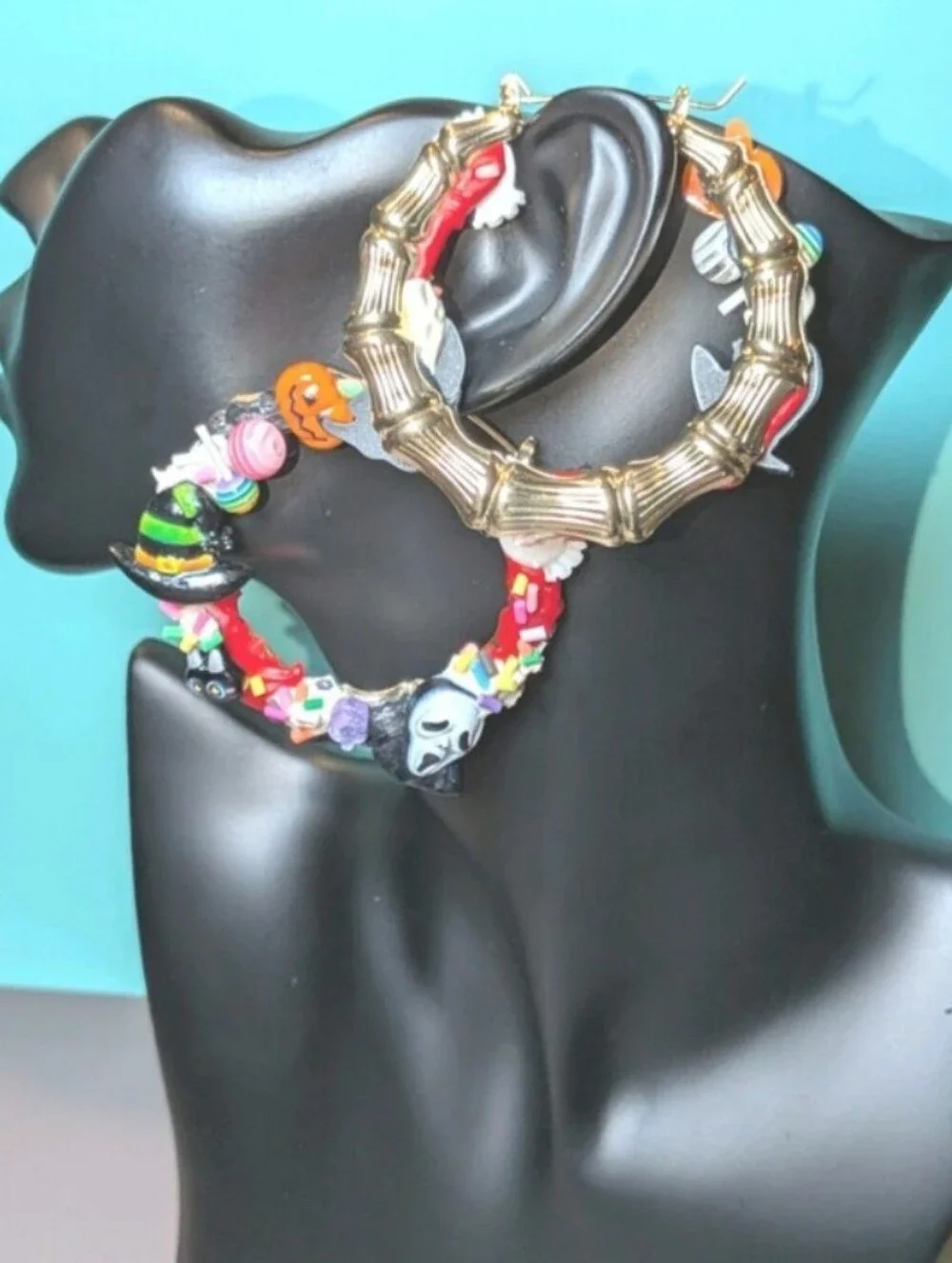 Hand CRAFTED Halloween Multicolor Holiday Hoop Earrings